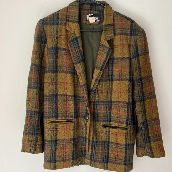 Inclinations Jackets & Blazers - EUC vintage 1980s INCLINATIONS Oxford plaid single button blazer Sz S